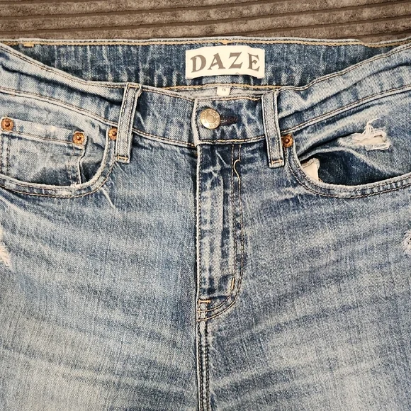Daze Light Blue Distressed Flare Jeans - Picture 6 of 11